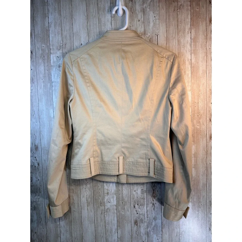 Hilfiger Tan Ivory Moto Jacket Womens 6  Full Zip Beautiful Emblem Lining Sateen